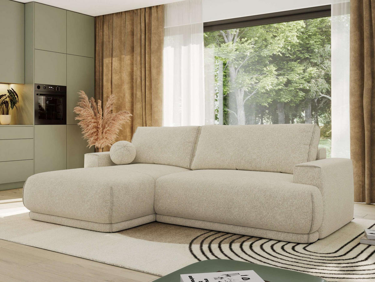 ECKSCHLAFSOFA RINA L Creme Strukture - links - Creme/Schwarz, Kunststoff/Textil (267/170cm) - MKS