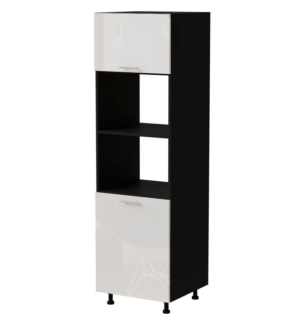 Feldmann-Wohnen Backofenumbauschrank Weiß Hochglanz, Schwarz 60x207x59 cm