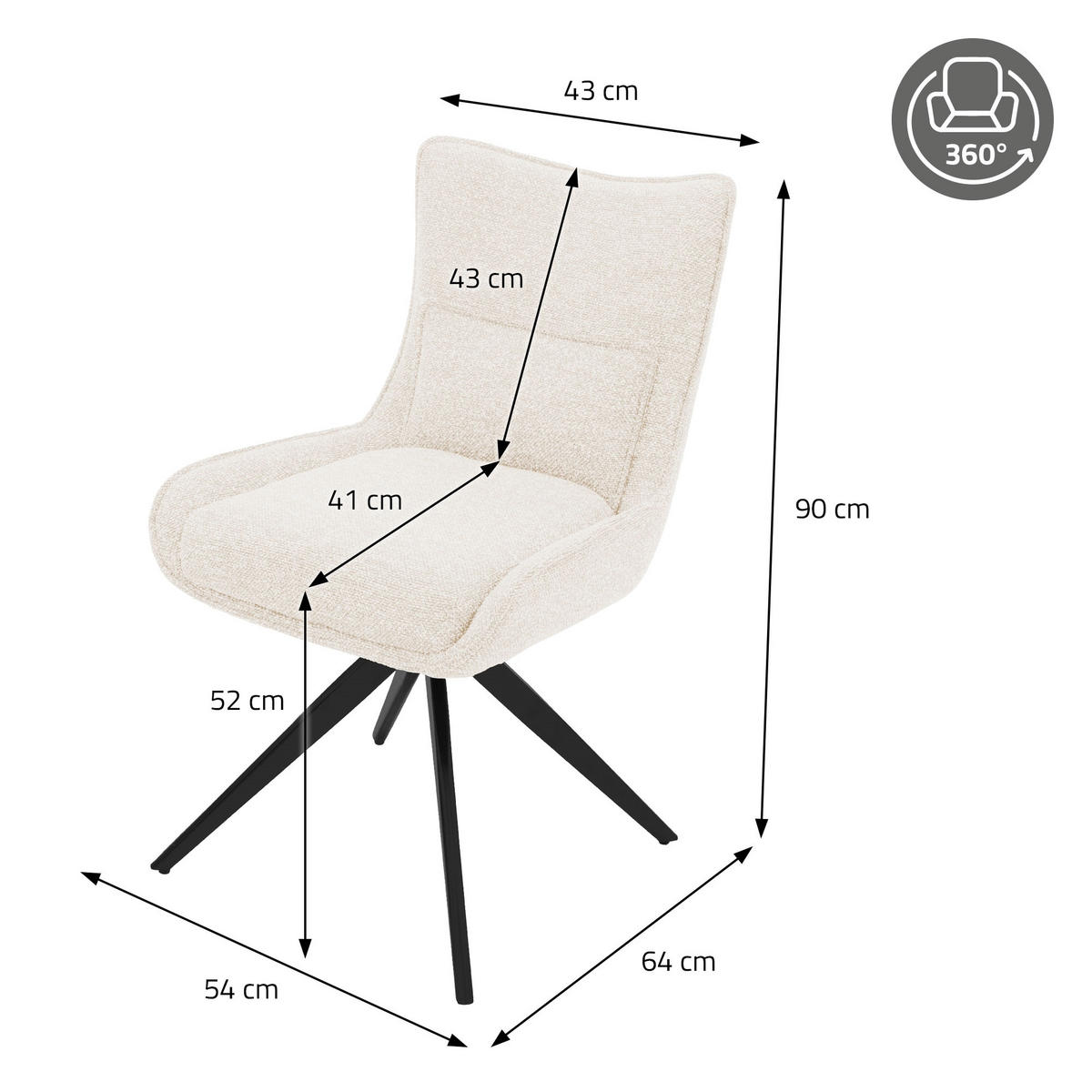 ESSZIMMERSTÜHLE 2er Set drehbar Küchenstühle gepolstert mit Webstoff-Bezug Beige - Beige/Schwarz, Textil/Metall (54/90/64cm) - ML-DESIGN