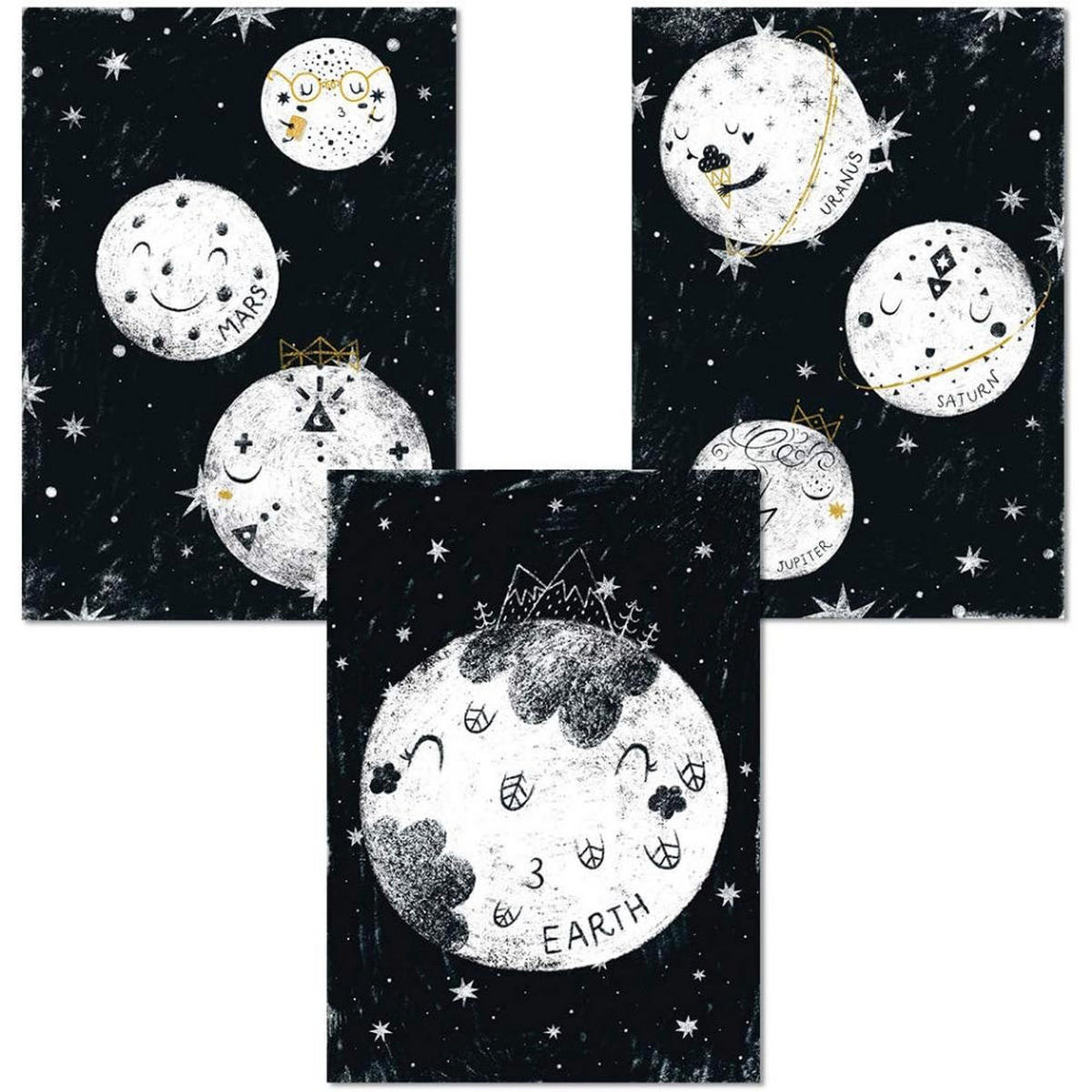 POSTER Set Mit 3 Planets Lunas A4 Rahmenlos - Klar, Papier (29.7/5/21cm) - Nacnic