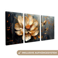 LEINWANDBILD 3er Set Blume - Gold - Abstrakt - Farbe 240x120 cm - Creme, Textil (240/120cm) - MuchoWow