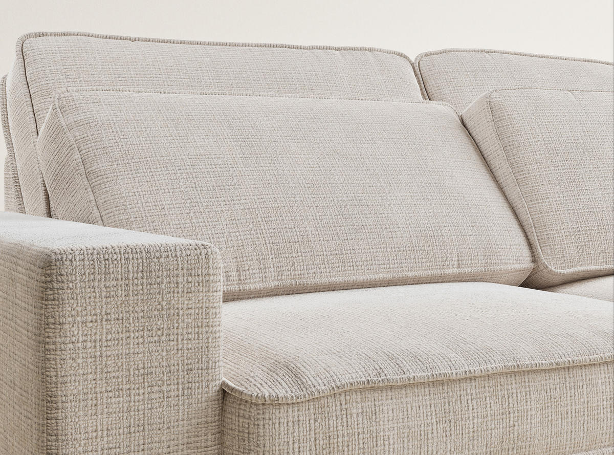 ECKSOFA Kirou Creme Chenille-Stoff - Rechts Seite - Creme/Schwarz, Holz/Holzwerkstoff (311/225cm) - Maison de Reve