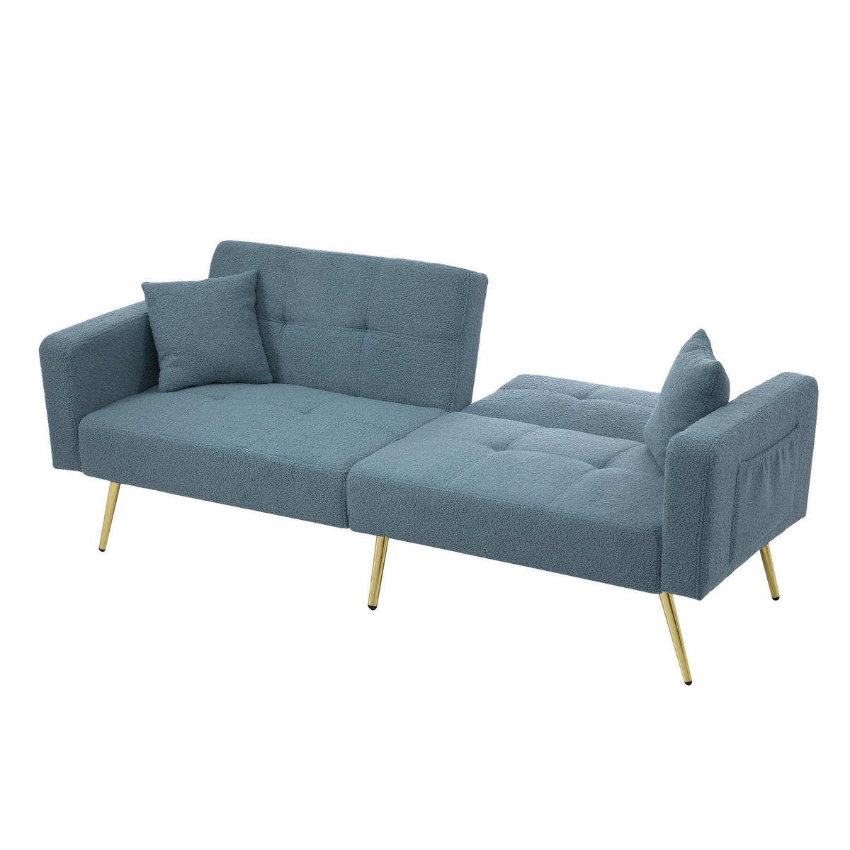 SCHLAFSOFA Lammwollstoff mit Bettfunktion und Seitentaschen Antikblau 175/64/72 cm - Blau, Textil (64/72/175cm) - Redom