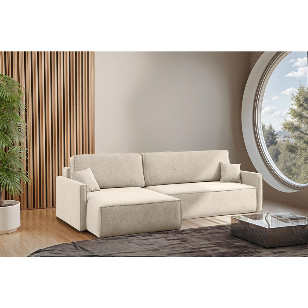 Thumbnail - Fun Möbel Ecksofa, Beige, Textil, Ottomane links, 250x142 cm, Wohnzimmer, Sofas & Couches, Wohnlandschaften, Ecksofas