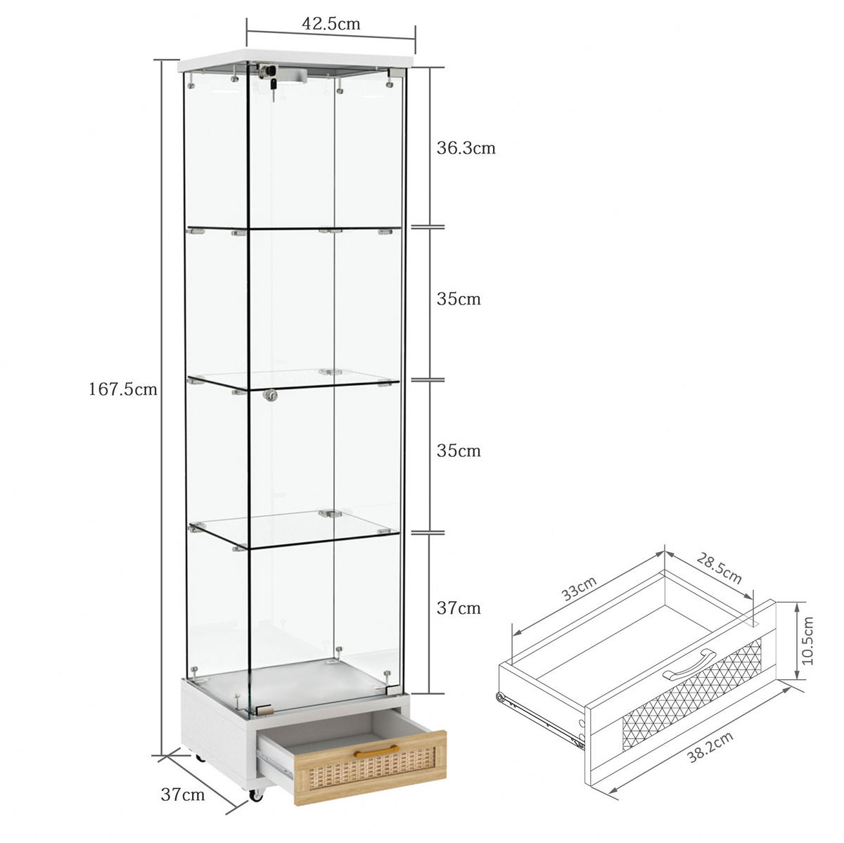 VITRINE 42.5/36.5/167 cm Weiß aus MDF und Glas mit LED-Beleuchtung - Weiß, Holzwerkstoff (36.5/167/42.5cm) - OKMYHOME