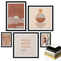 WANDBILDER 5er-Set - 50x50 cm & 20x30 cm & 40x60 cm Schwarzer Rahmen - Ein entspannter Buddha am Strand - Schwarz, Kunststoff (40/60cm) - ArtPrintCave