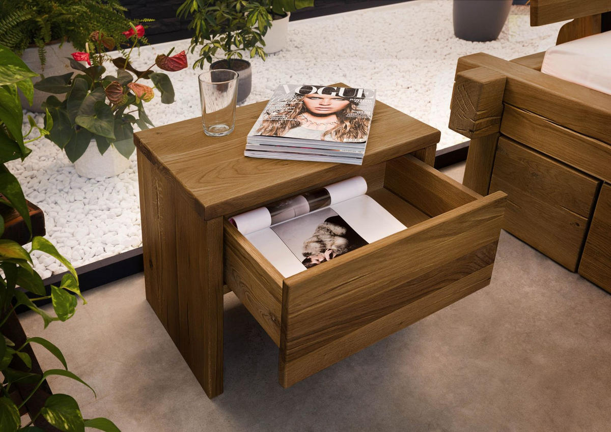 NACHTTISCH Wildeiche 50x35x40 tabacco geölt JANGALI #319 - Braun, Holz (50/40/35cm) - Massivmoebel24