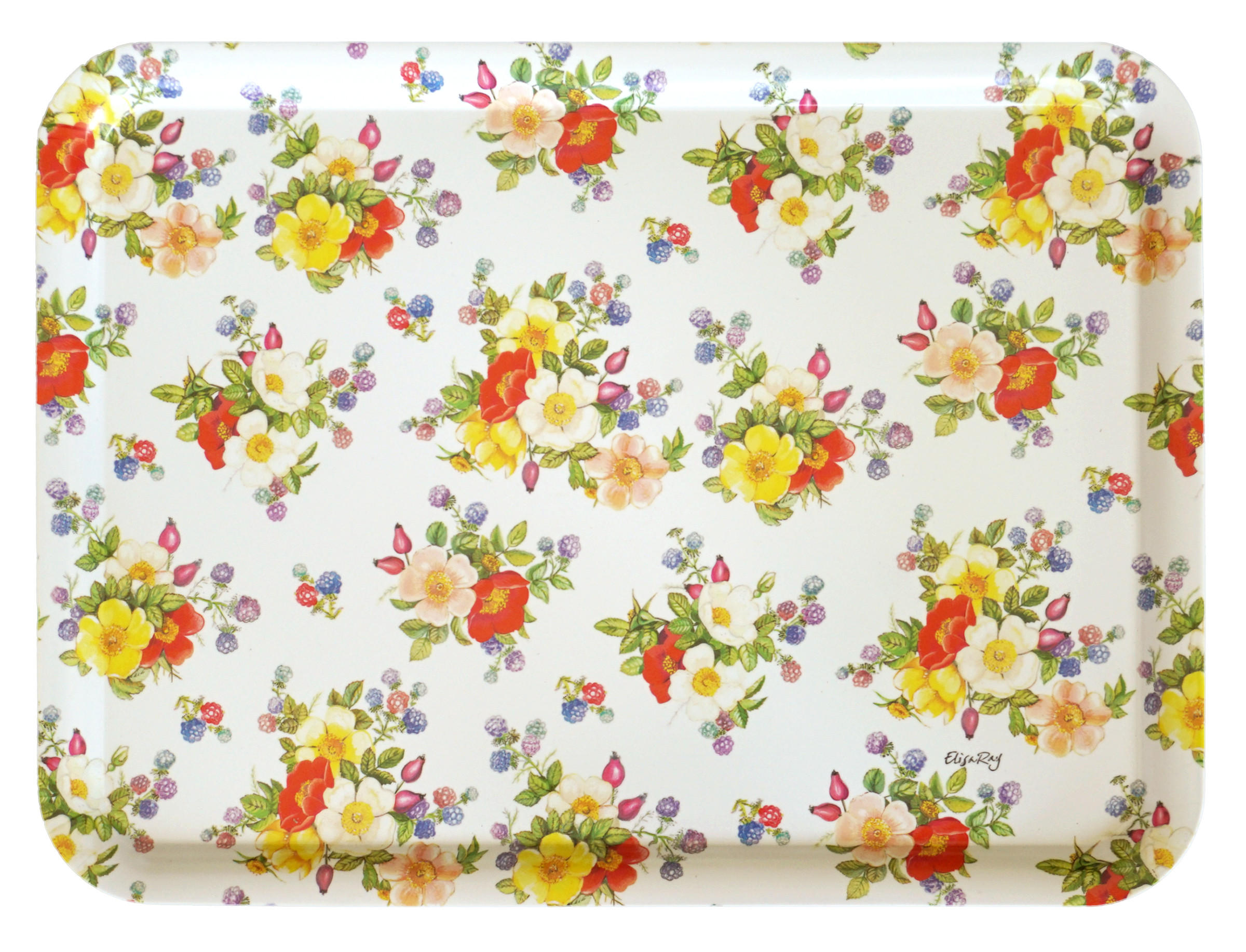 TABLETT Wildrosen, rechteckige Melamin Serviertablett 50x37 cm - Multicolor, Kunststoff (37/2/50cm) - Lashuma