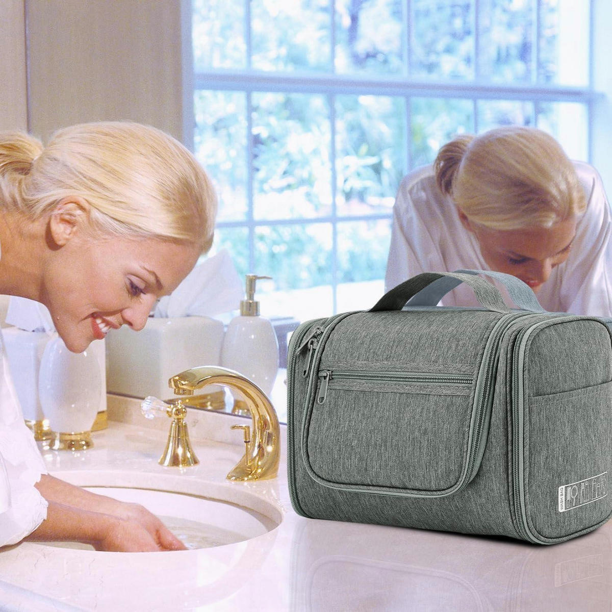 KULTURTASCHE zum Aufhängen Grau 27 x 15,5 x 59 cm - Grau, Textil (5/2/5cm)