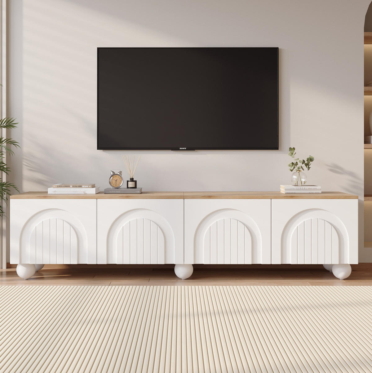 LOWBOARD 180/40/45 cm aus MDF mit 4 Türen und 6 Metallbeinen Weiß/Eichefarben - Weiß, Holzwerkstoff (180/45/40cm) - Modenvie