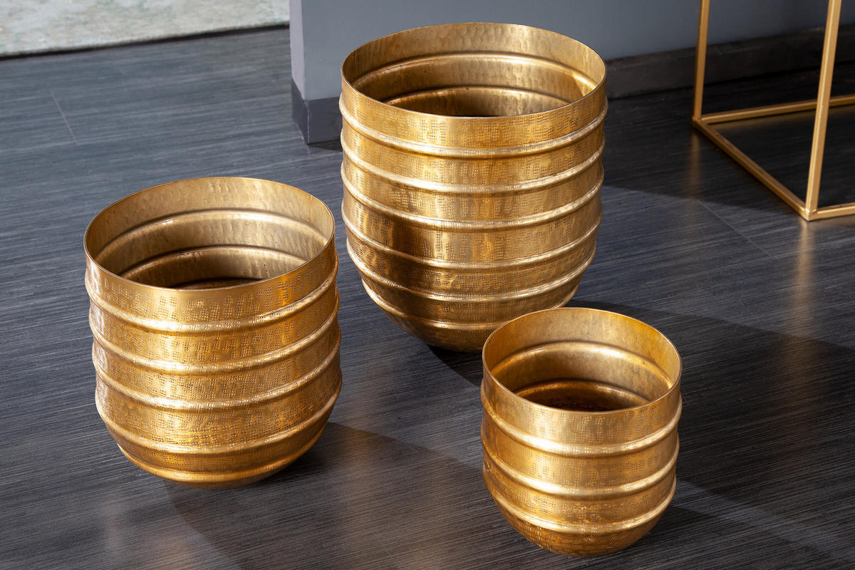 ÜBERTOPF ORIENT Metall Gold 16 cm 3er Set - Goldfarben, Metall (15/16/15cm) - riess-ambiente