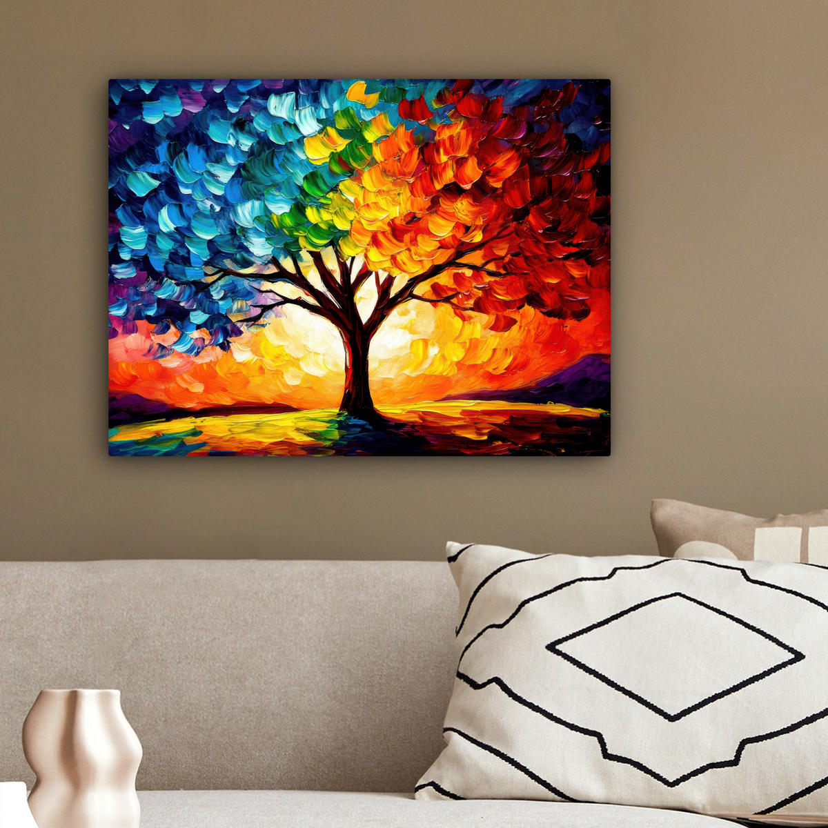 LEINWANDBILD - Baum - Kunst - Natur - Sonnenuntergang - 40x30 - Wanddeko - Multicolor, Textil (40/30cm) - MuchoWow