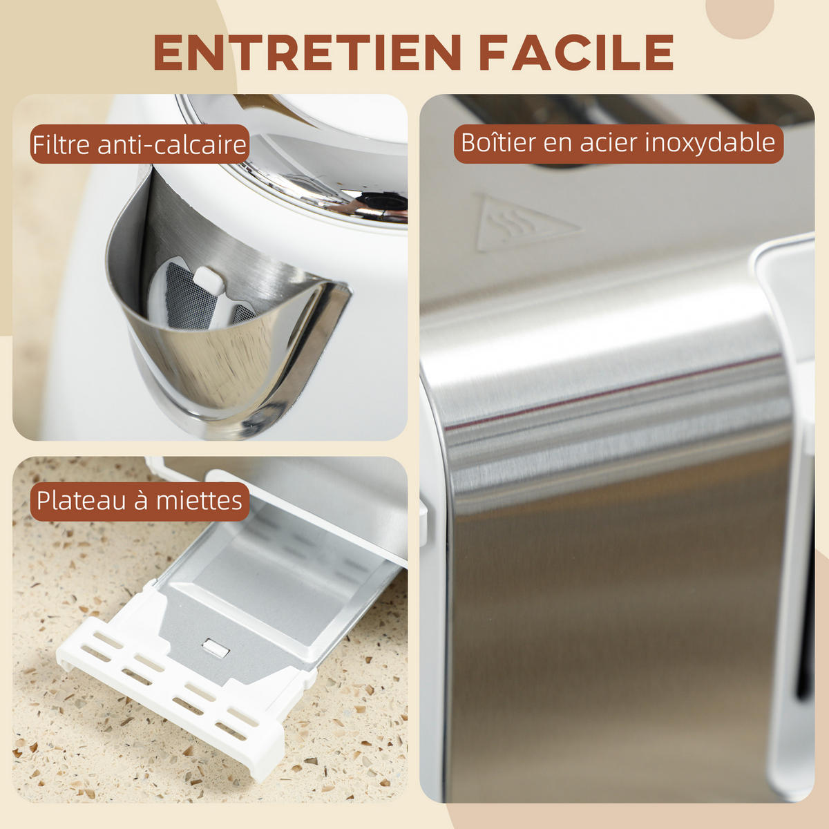 WASSERKOCHER-TOASTER-SET DE-17458 Weiß - Weiß, Metall (16.5/25.2/21.1cm) - ComfortXL