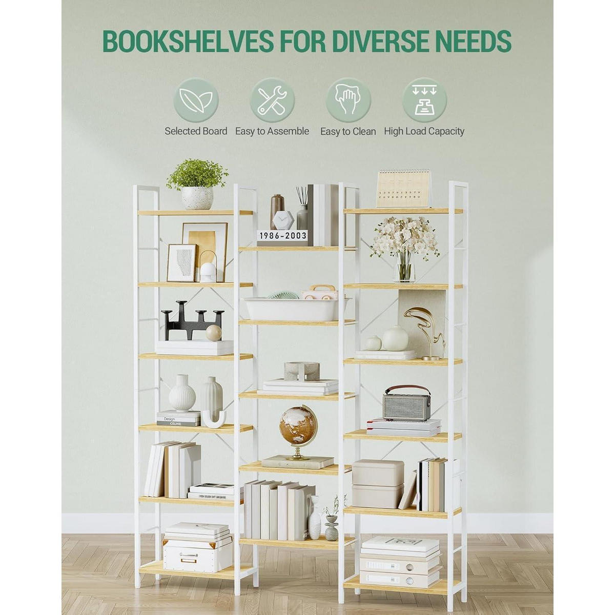 BÜCHERREGAL 6 Etagen 17 Fächer Eiche-Weiß 152 x 186 cm - Weiß, Holzwerkstoff (152/186/24cm)