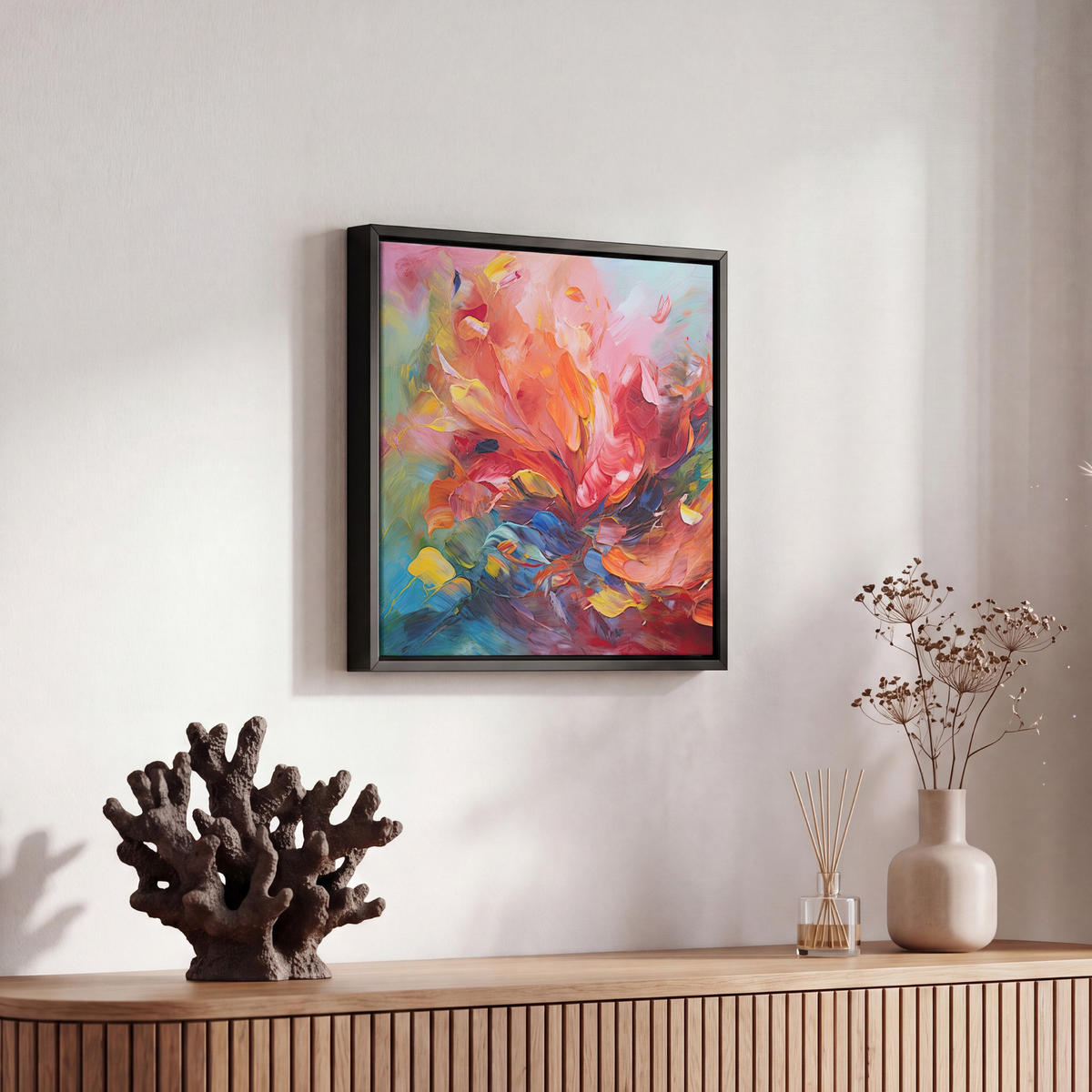 LEINWAND Bilder mit Rahmen - Ölgemälde - Kunst - Abstrakt - Farbenfroh - 20x20 - Altrosa, Textil (20/20cm) - MuchoWow