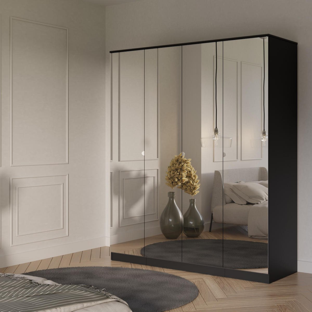 DREHTÜRENSCHRANK mit Spiegel Monza 4D 160 Schwarz - Schwarz/Grau, Holzwerkstoff/Metall (160/200/60cm) - mzm24