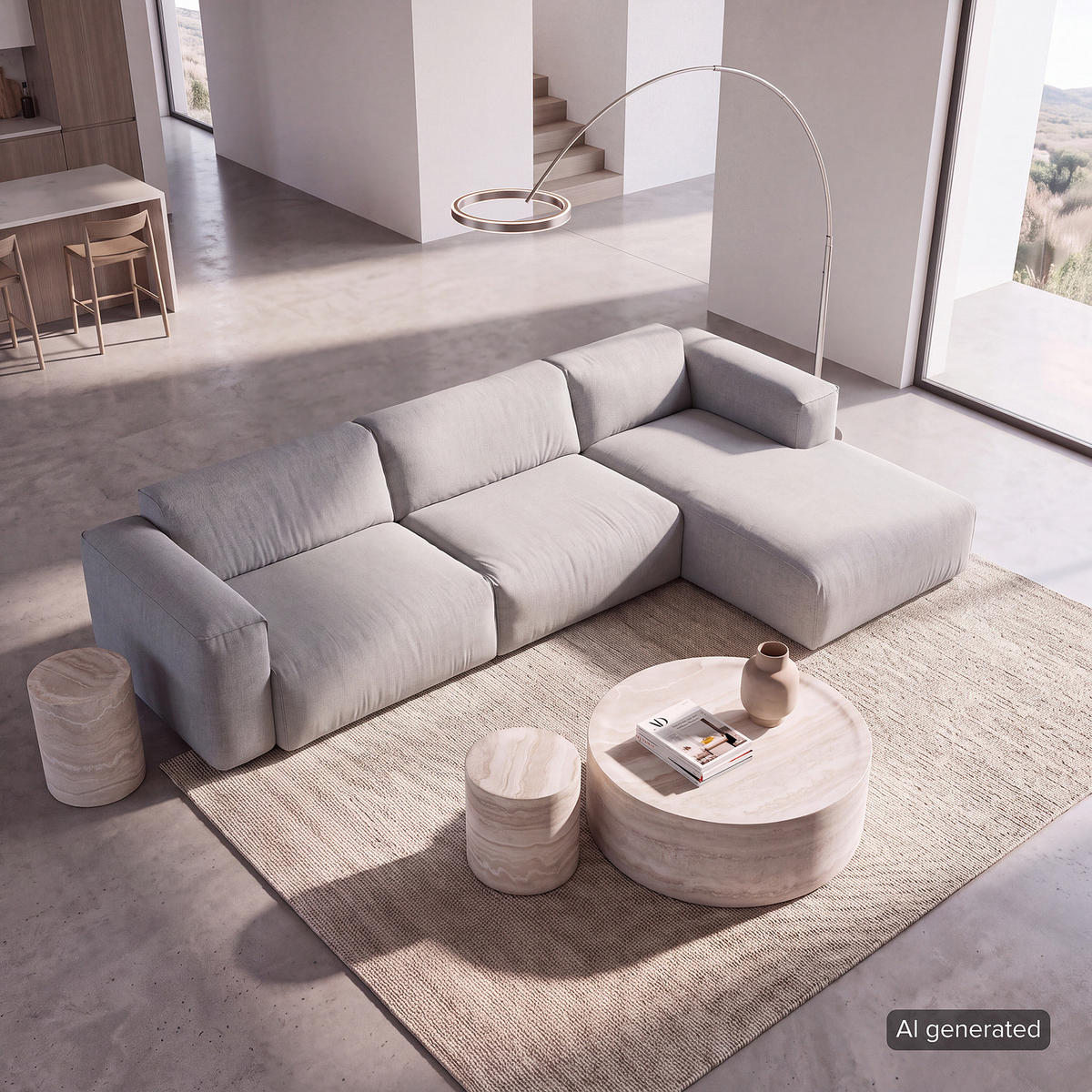 3-SITZER ECKSOFA mit Longchair - Hellgrau/Schwarz, Kunststoff/Textil (317/173cm) - home24