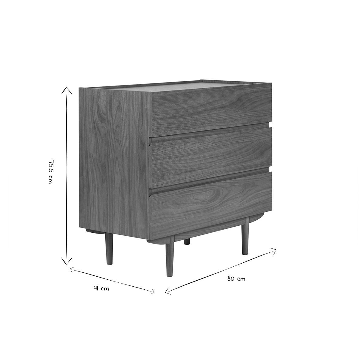 KOMMODE Dunkles Holz 3 Schubladen B80 cm SANAA - Walnussfarben, Holz (41/75.5/80cm) - Miliboo