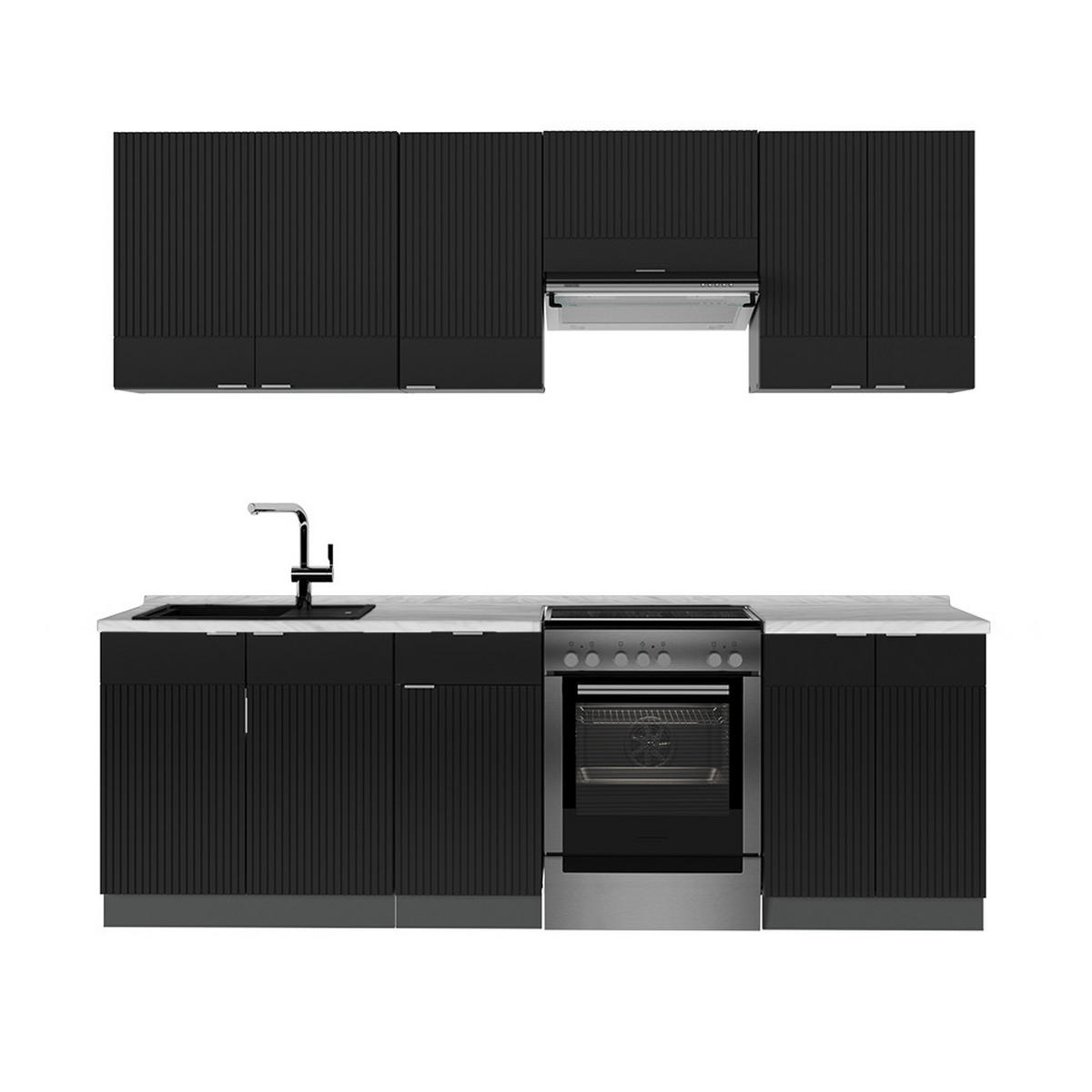 KÜCHENZEILE Fame-Line, Schwarz gestreift/Anthrazit, 240 cm ohne Arbeitsplatte - Anthrazit/Schwarz, Holzwerkstoff (240/81.6/46cm) - Vicco