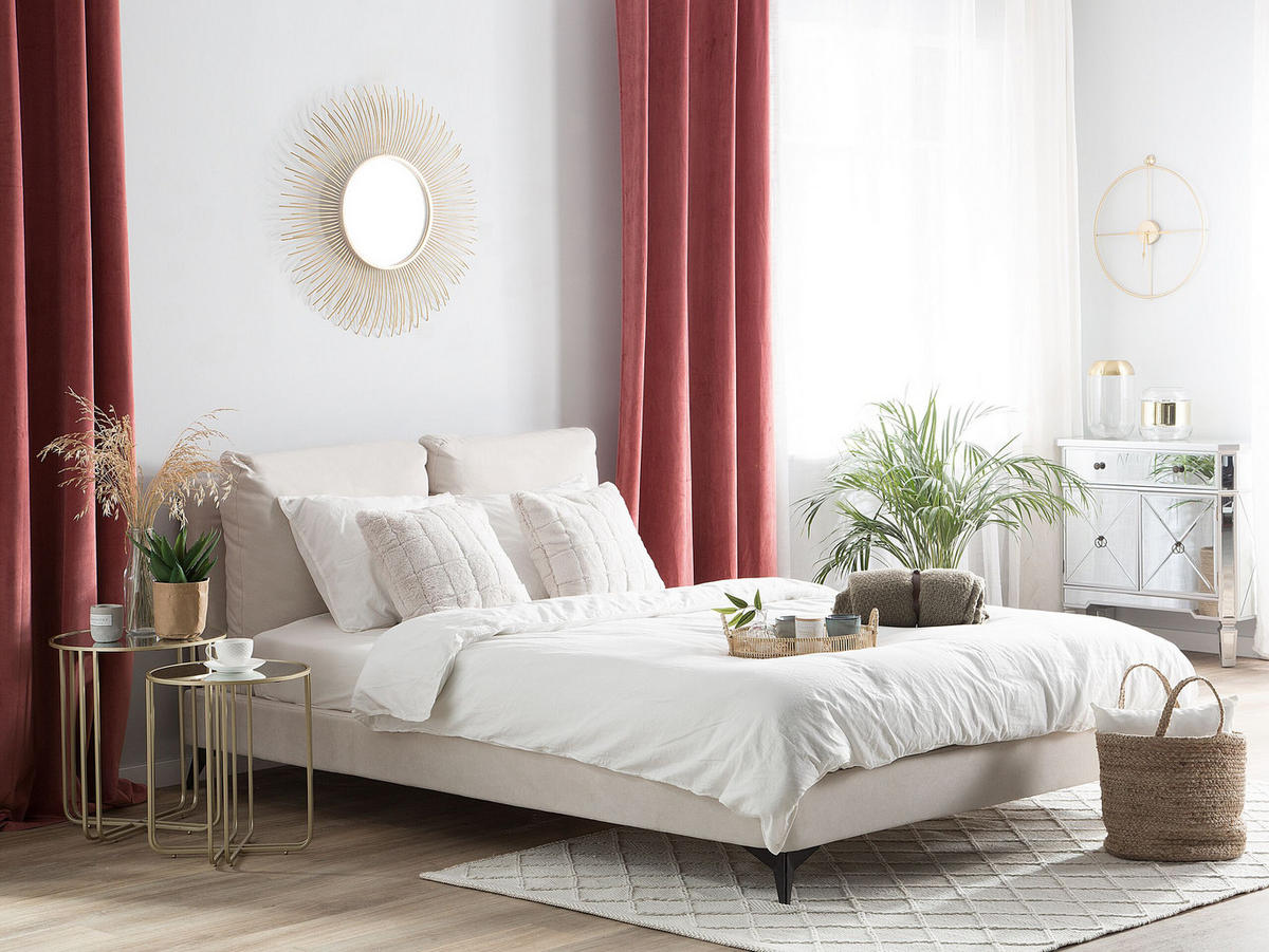 POLSTERBETT 140/200cm Helles Beige Melle - Beige, Naturmaterialien/Textil (140/200cm) - Beliani