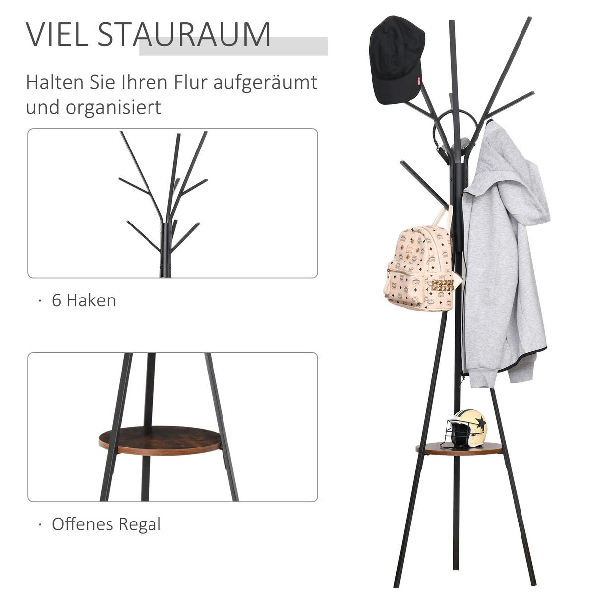 KLEIDERSTÄNDER - Braun, Holzwerkstoff/Metall (45/180/45cm) - HOMCOM