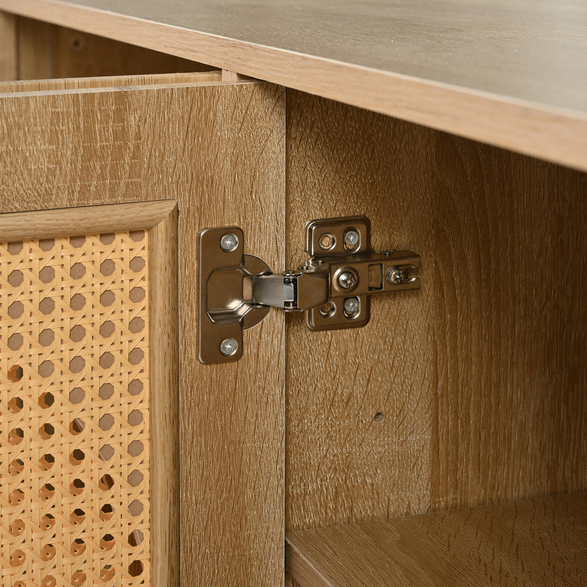 SIDEBOARD in Naturfarbe Anrichte mit 4 Rattantüren für Esszimmer, Küche und Wohnzimmer, B145/T80/H40 cm - Naturfarben, Holzwerkstoff/Metall (145/80/40cm) - STILVORA