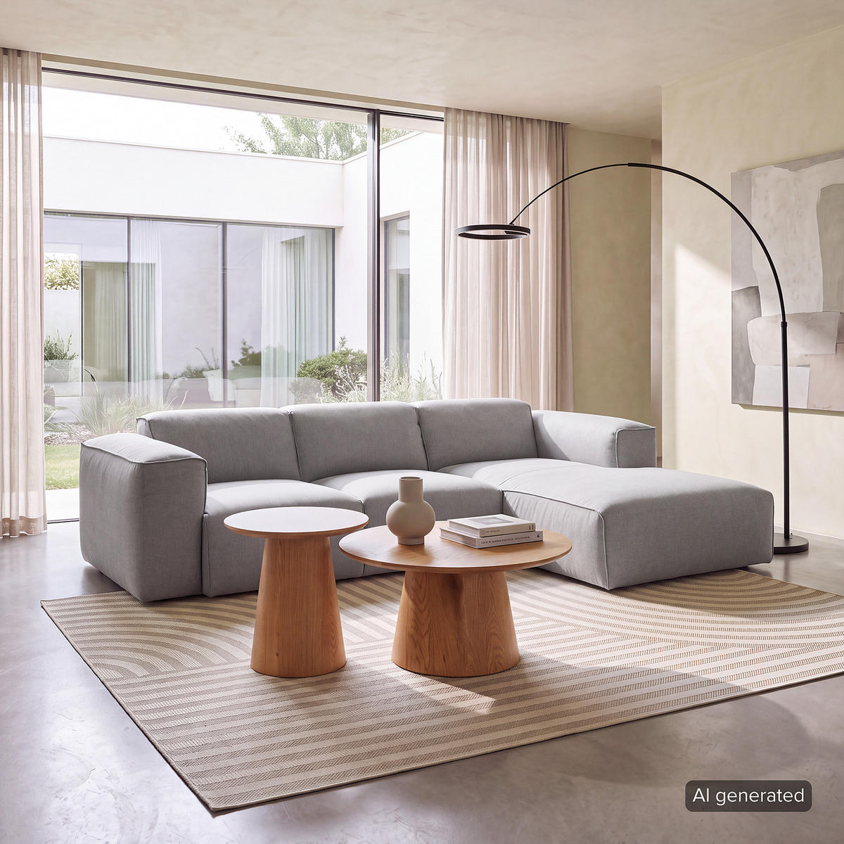 3-SITZER ECKSOFA mit Longchair - Hellgrau/Schwarz, Kunststoff/Textil (251/173cm) - home24