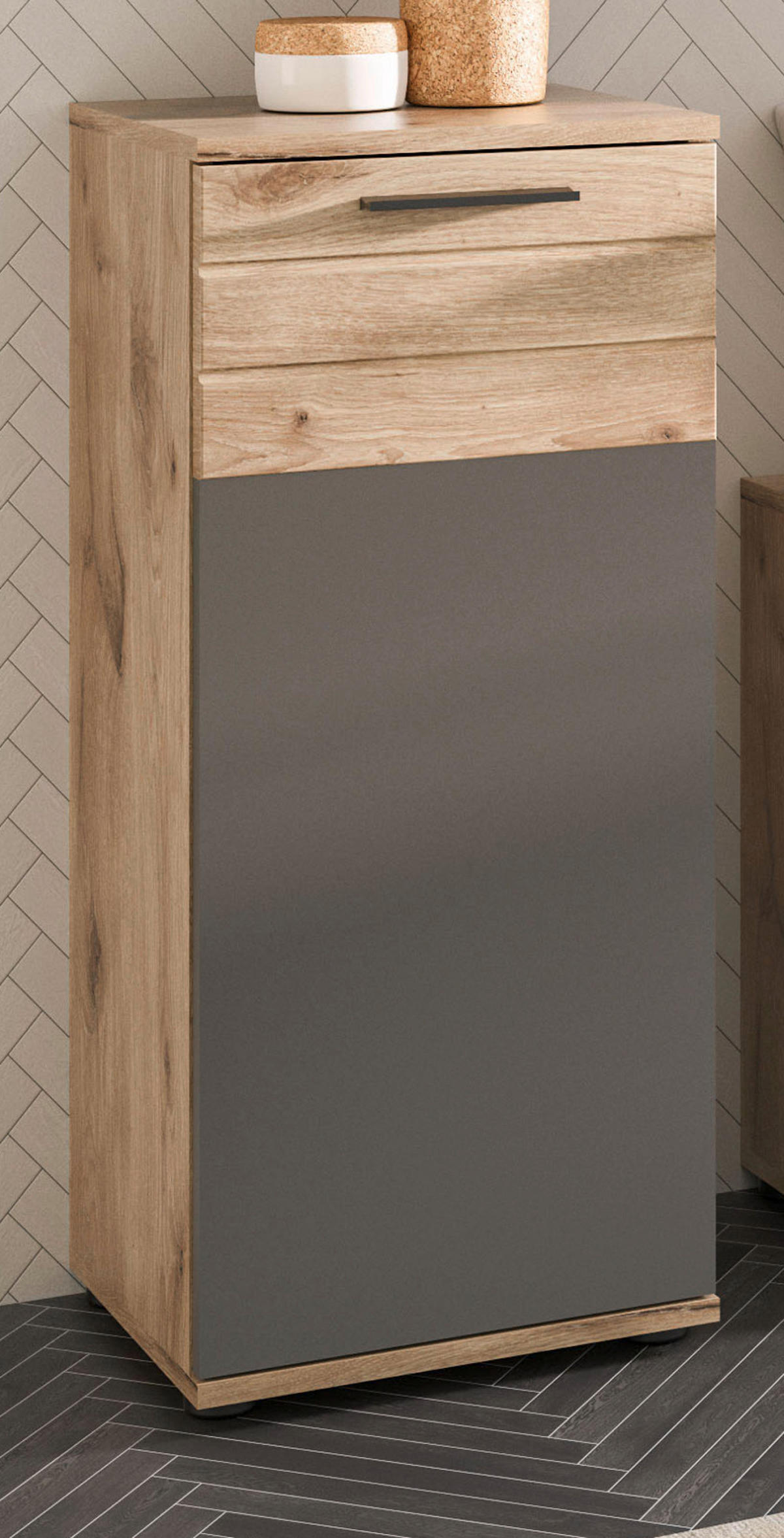 UNTERSCHRANK Eiche grau 37 x 87 cm, Kommode mit Soft-Close, Badmöbel - Eichefarben/Schwarz, Holzwerkstoff/Kunststoff (37/87/34cm) - Inn.Furn