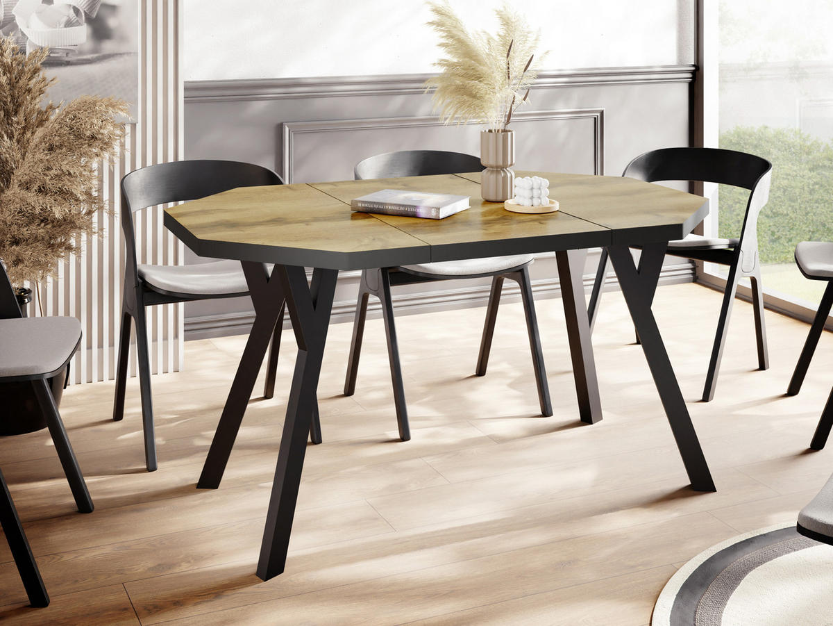 ESSTISCH Desmond achteckiger ausziehbarer, Wotan Eiche 100-200/100/76 cm - Eiche Wotan/Schwarz, Holz/Holzwerkstoff (100/100/76cm) - WFL GROUP