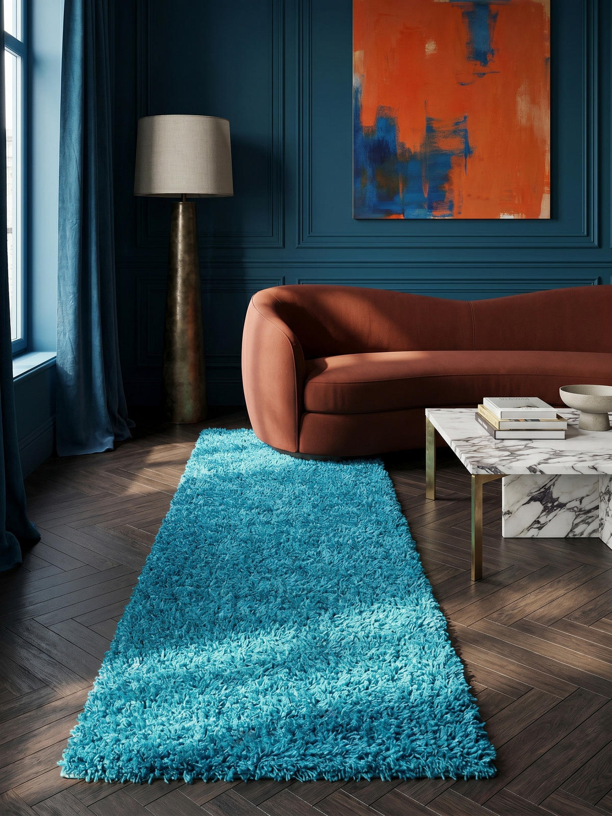 HOCHFLORTEPPICH RHEIN, einfarbig, aus Polypropylen, Türkis, 60 x 110 cm - Blau, Textil (60/110cm) - KADIMA DESIGN