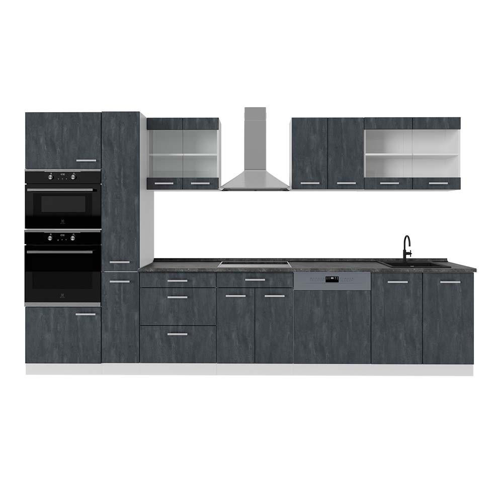 KÜCHENZEILE R-Line Schwarz Beton/Weiß 350 cm AP Anthrazit - Schwarz/Weiß, Holzwerkstoff (350/81.6/60cm) - Vicco
