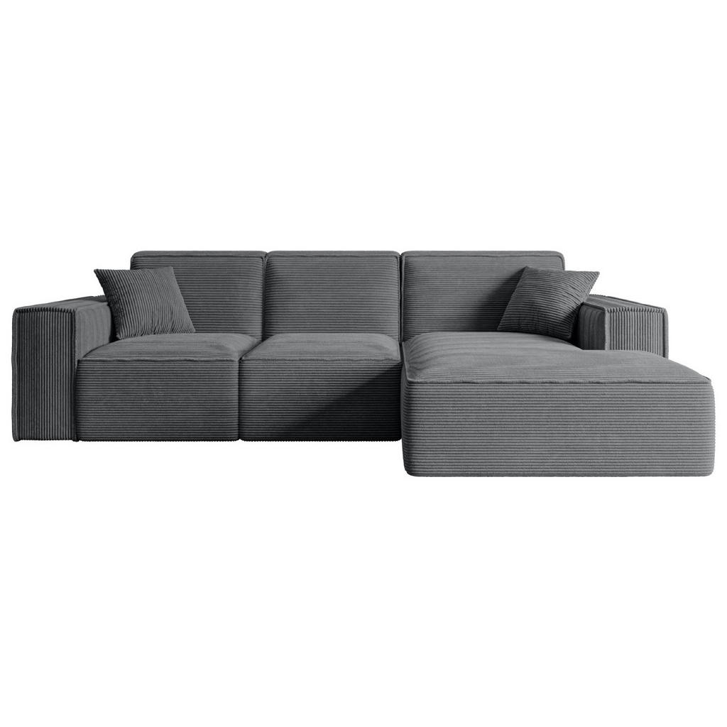 ALTDECOR ROHOVÁ SEDACÍ SOUPRAVA s otomanem vpravo SERRA-L – 266 x 169 x 80 cm, tmavě šedý manšestr