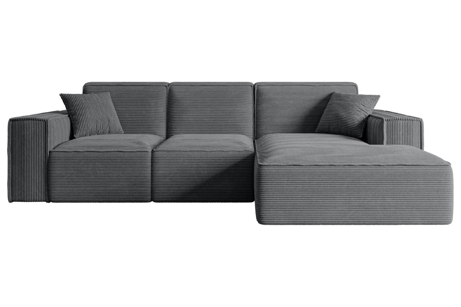 ECKSOFA Ottomane Rechts SERRA-L - 266x165x73 cm Dunkelgrau Cord - Dunkelgrau/Schwarz, Holzwerkstoff/Kunststoff (266/165cm) - ALTDECOR