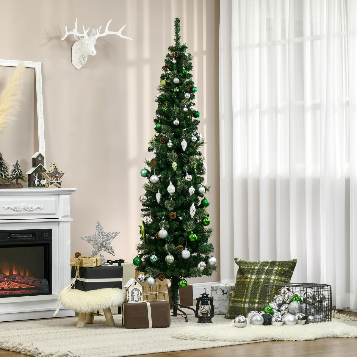 KÜNSTLICHER Weihnachtsbaum, 195 cm Christbaum mit 556 Spitzen für Weihnachten - Grün, Kunststoff/Metall (195cm) - HOMCOM