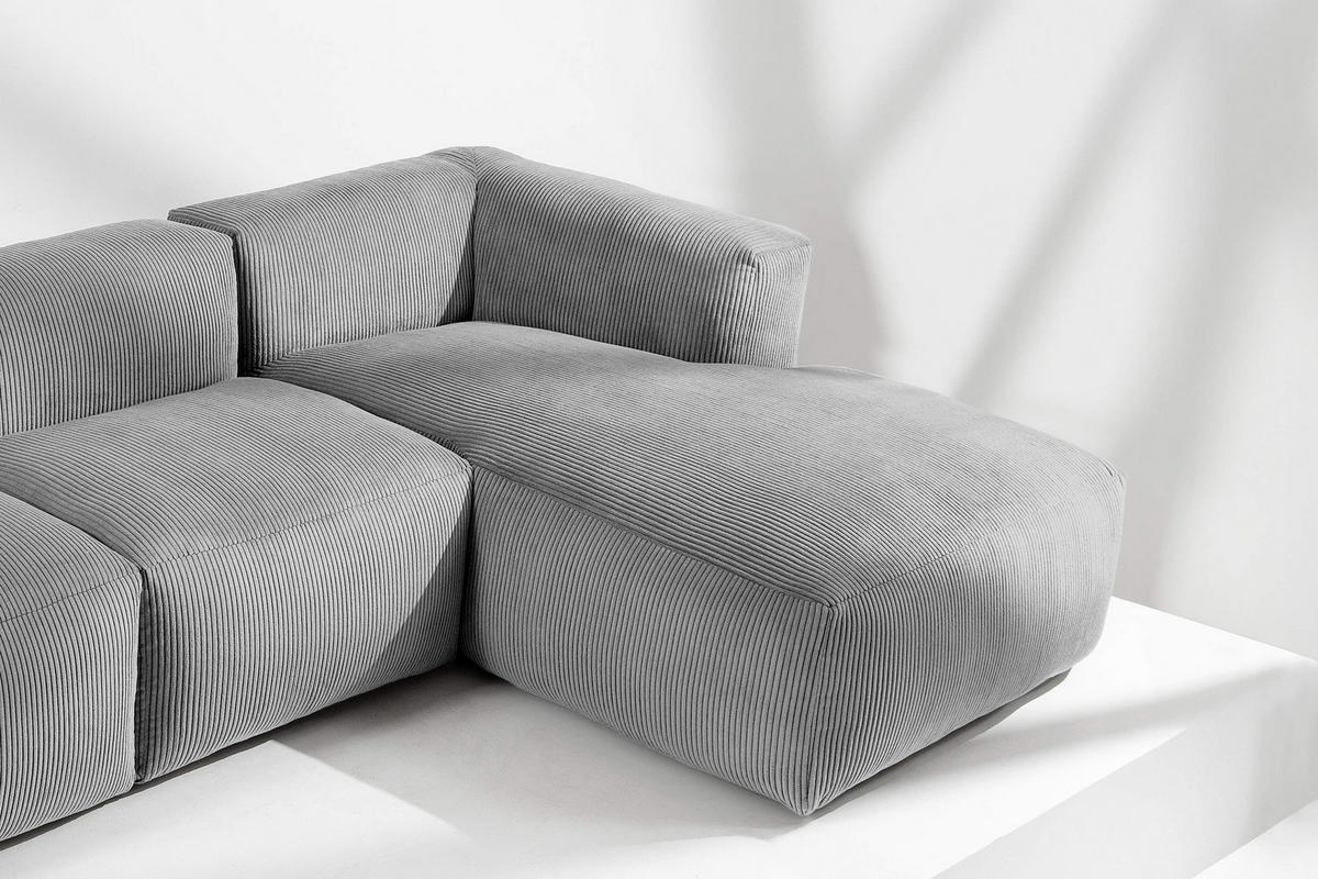 ECKMODULSOFA-RECHTS BUFFO mit extrem weicher und bequemer Sitzfläche, Kordstoff, hellgrau - Hellgrau, Textil (297/180cm) - KONSIMO®