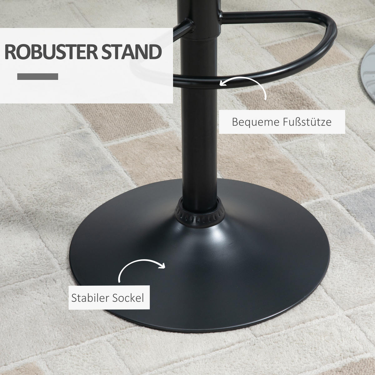 BARHOCKER, Kunstleder, Stahl, Schwarz - Schwarz, Kunststoff (51.5/109/47cm) - HOMCOM