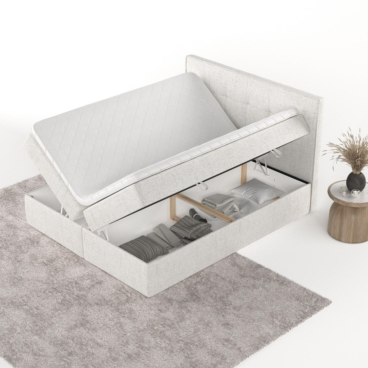 BOXBETT Mireo 200/200 cm Creme im Neve Stoff - Creme/Schwarz, Holz/Holzwerkstoff (200/200cm) - AltaBeds