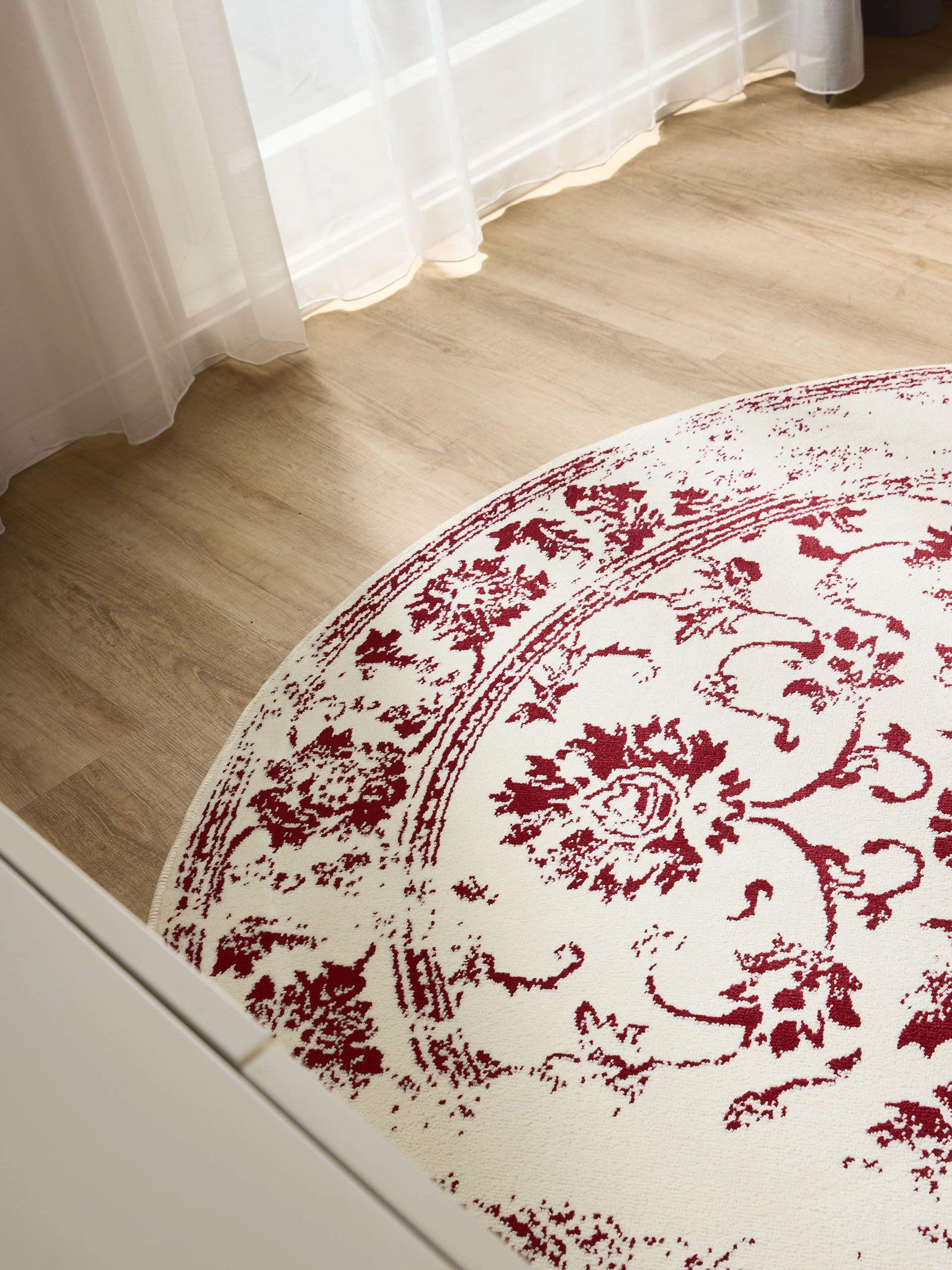 VINTAGE-TEPPICH Suki ø 160 cm rund - Rot/Creme, Kunststoff (160/160cm) - benuta