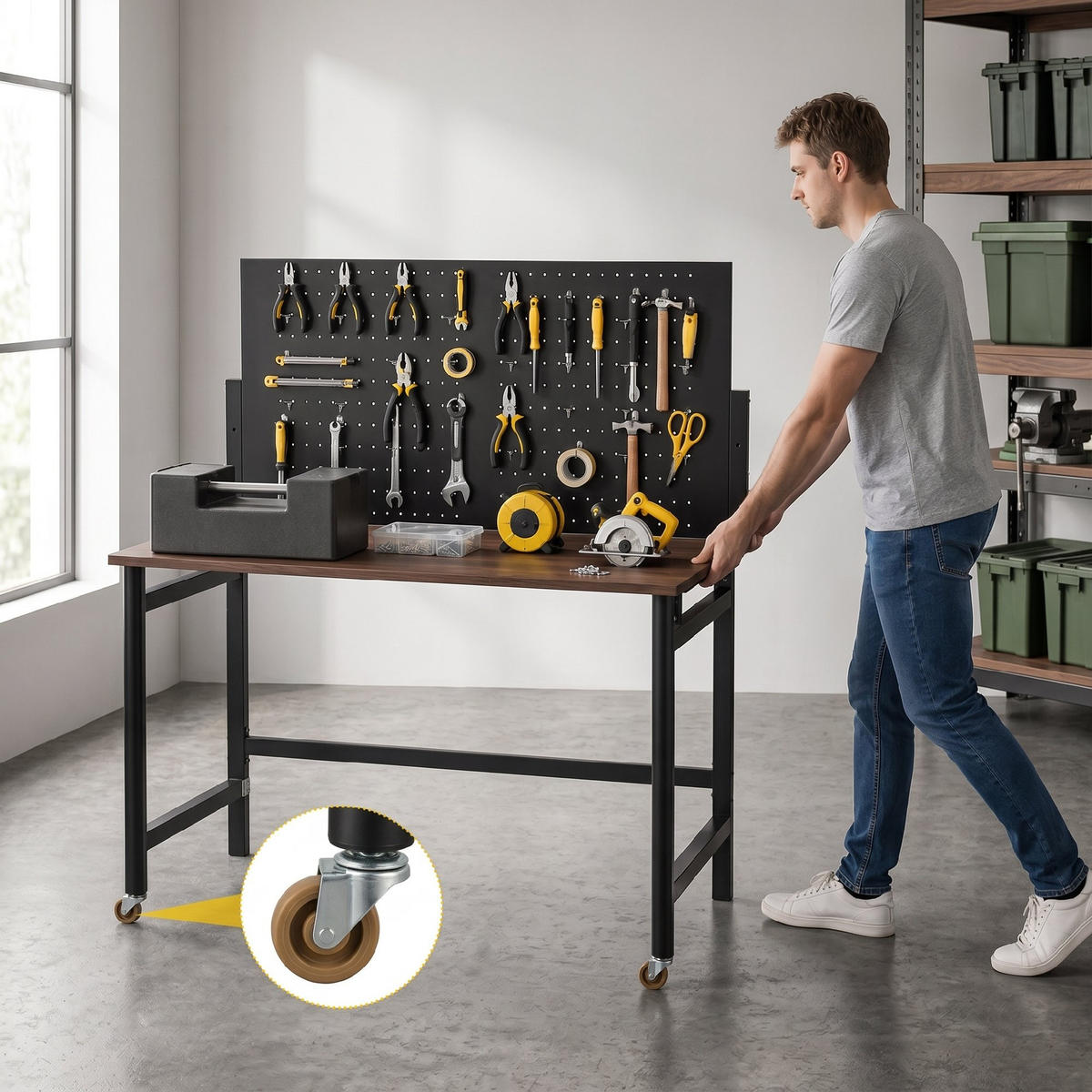 WERKBANK MDF Schwarz - Schwarz, Metall (62/143.5/115cm) - HOMCOM