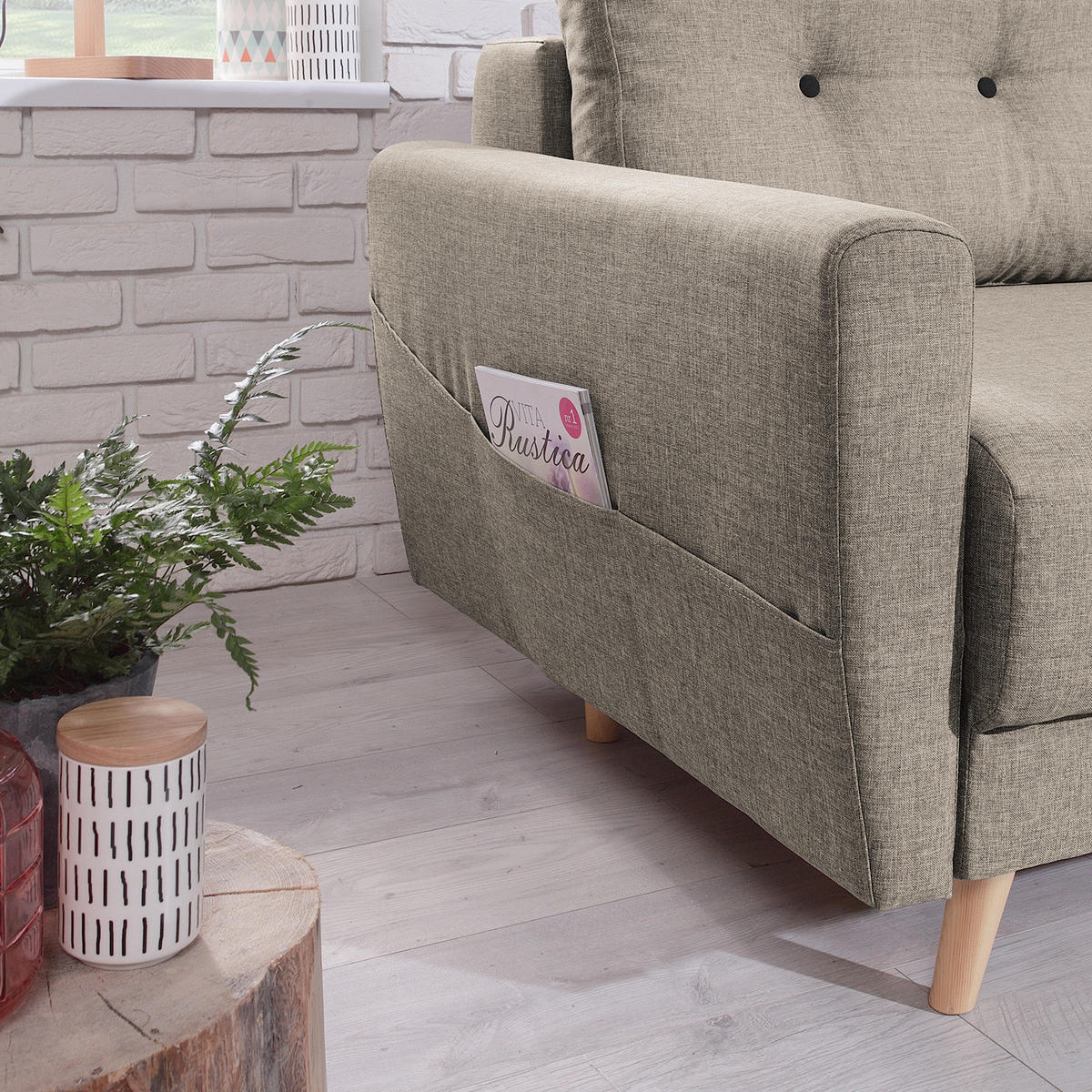 SESSEL - Webstoff - Hellbraun/Cappuccino, Holz/Textil (80/90/87cm) - home24