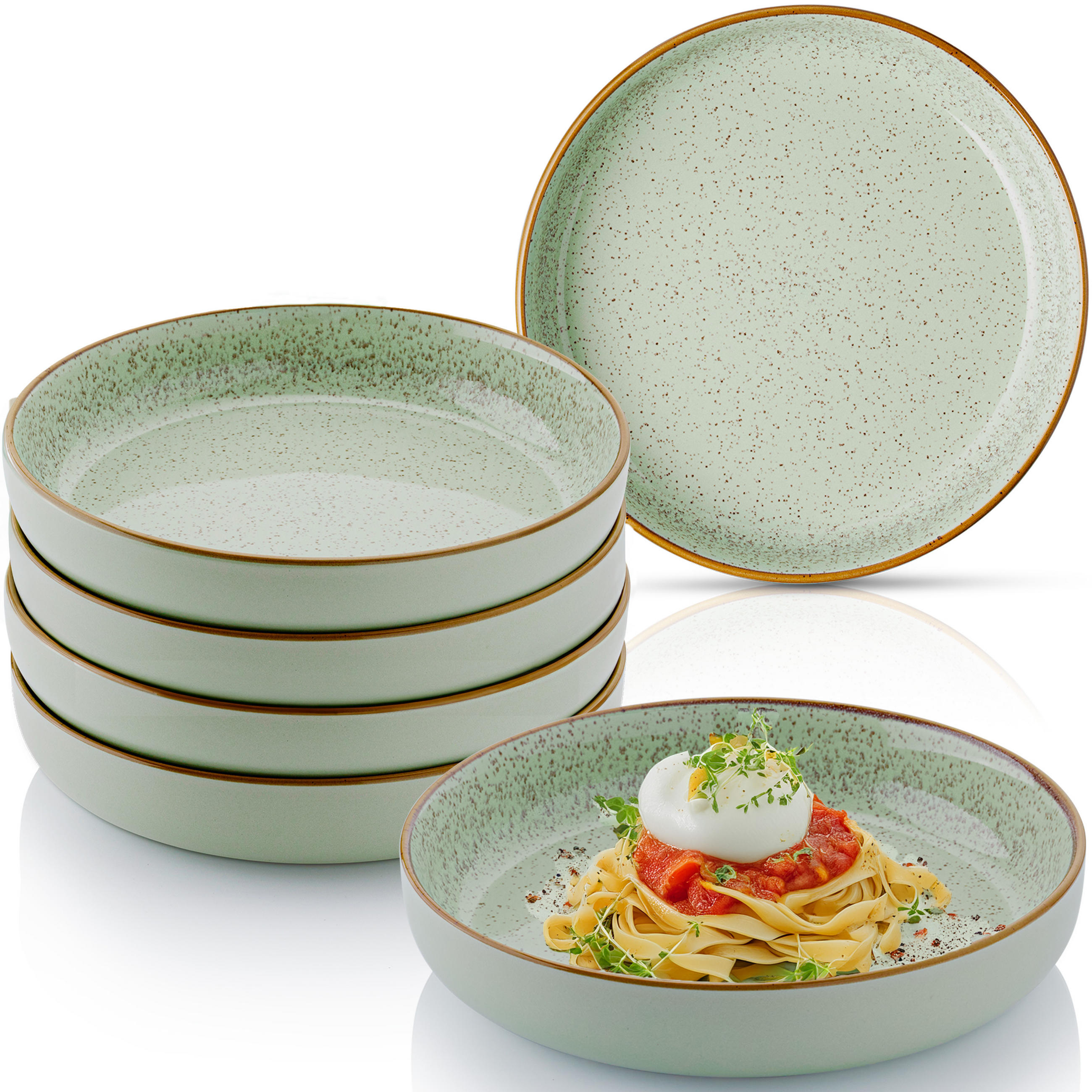 PASTASCHALEN SET RIO MINZE - 6 teilig aus Steingut - Grün, Stein (26cm) - Sänger