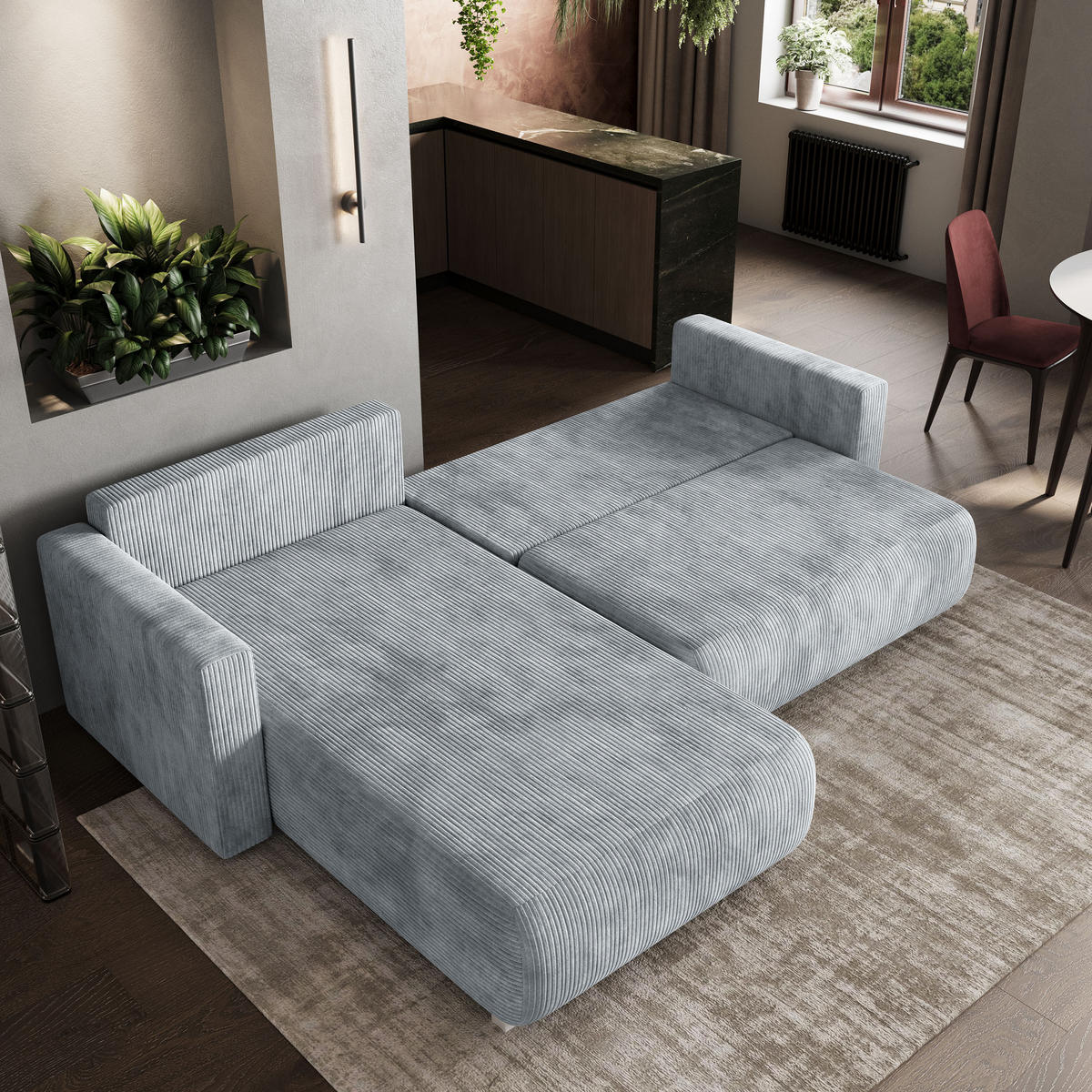 ROHOVÁ SEDAČKA TURIN světle šedá - šedá/světle šedá, dřevo/textil (265/183cm) - MASSENO