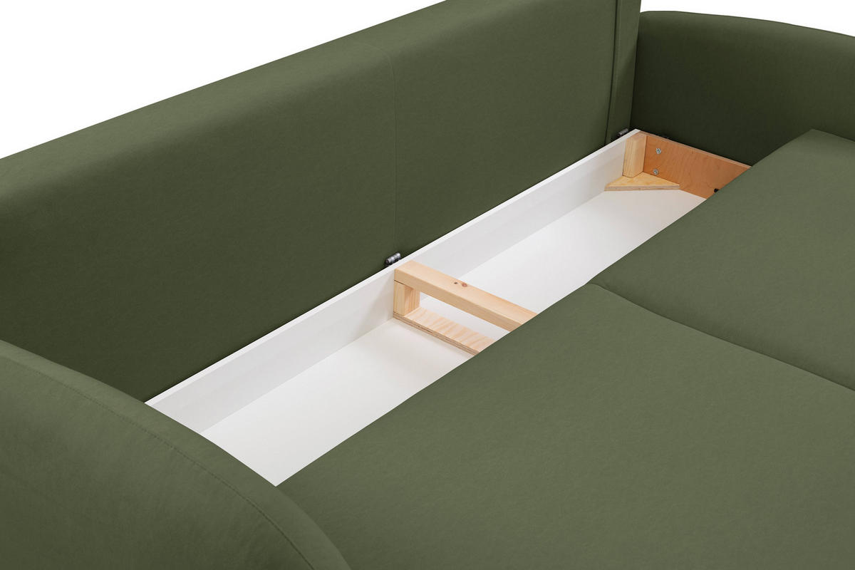 BETTSOFA AGIO Grün Plüsch-Stoff mit Schlaffunktion - Grün, Holz (232/95/109cm) - MASSENO