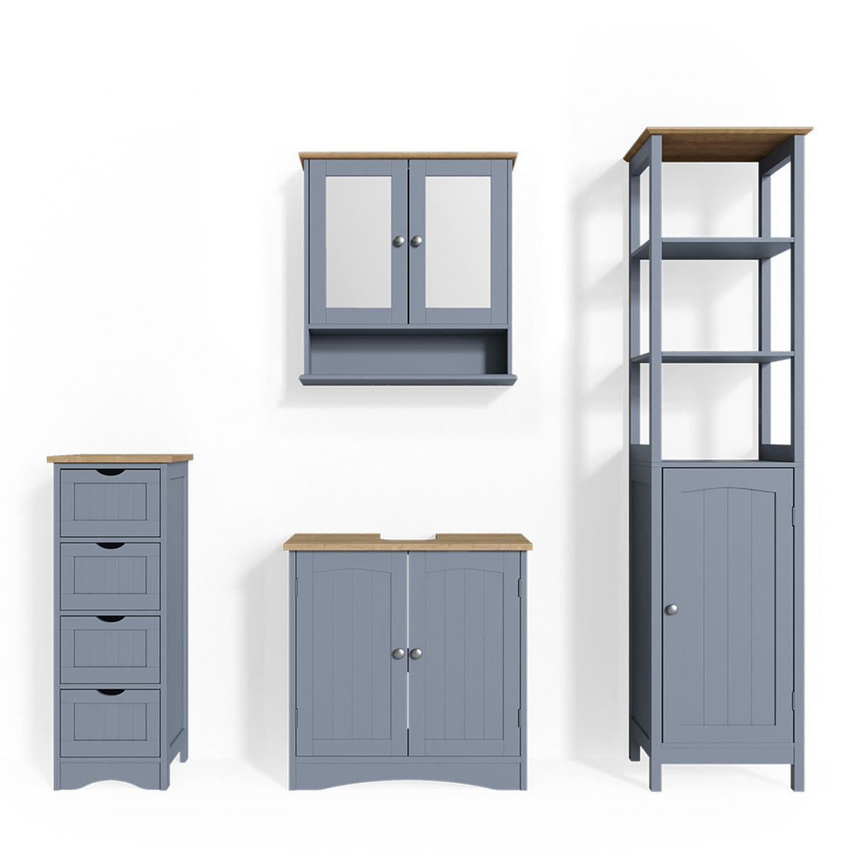 BADMÖBEL-SET Bianco Grau 4 Teile - Grau, Holzwerkstoff (60/60/30cm) - Vicco