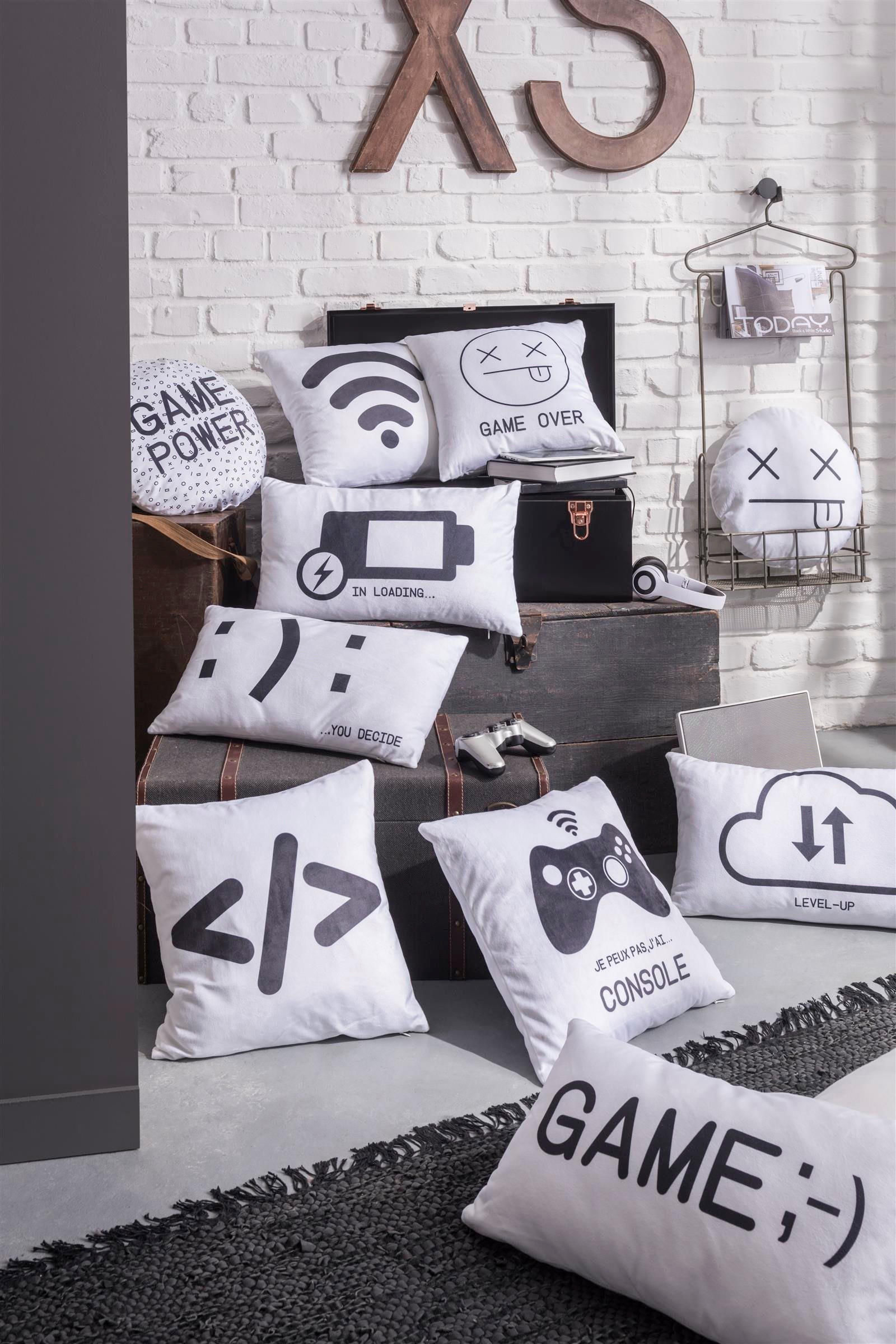 ZIERKISSEN Geek Game 50/30 cm - Weiß, Textil (40/40cm) - Today