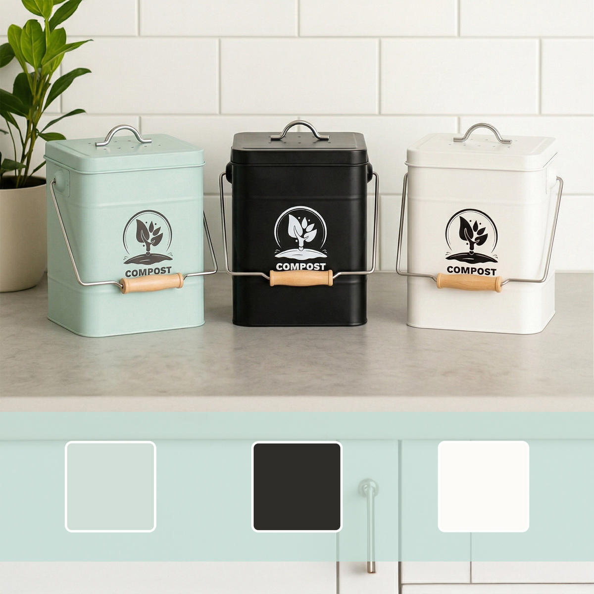 KOMPOSTEIMER - Türkis, Holz/Textil (20.5/25/17.5cm) - Relaxdays