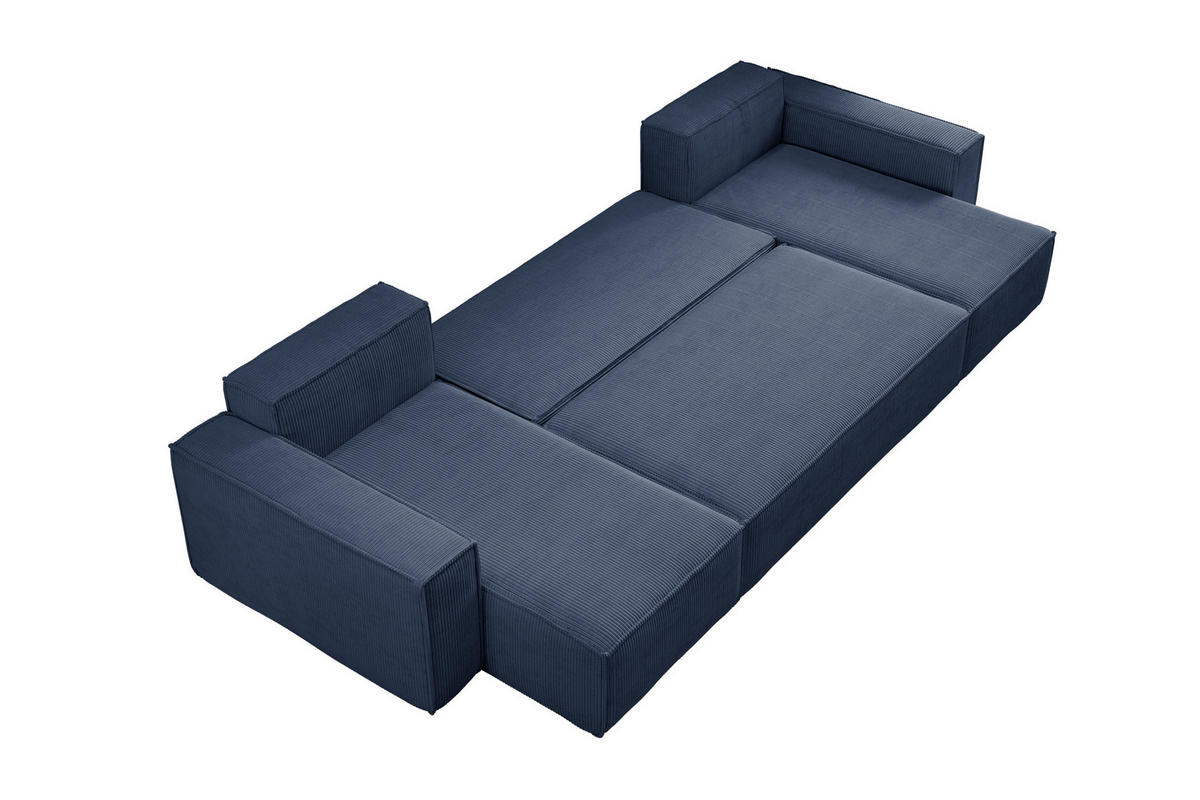 WOHNLANDSCHAFT Hugo U-Form Cordstoff mit Schlaffunktion und Bettkasten - Dunkelblau, Textil (312/83/142cm) - VENASI MÖBEL