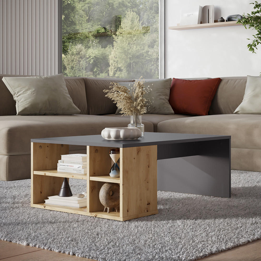 Thumbnail - Vicco Couchtisch, Anthrazit, Hellgrau, Holzwerkstoff, 4 Fächer, Rechteckig, 90x33.6x60 cm, Wohnzimmer, Wohnzimmertische,...