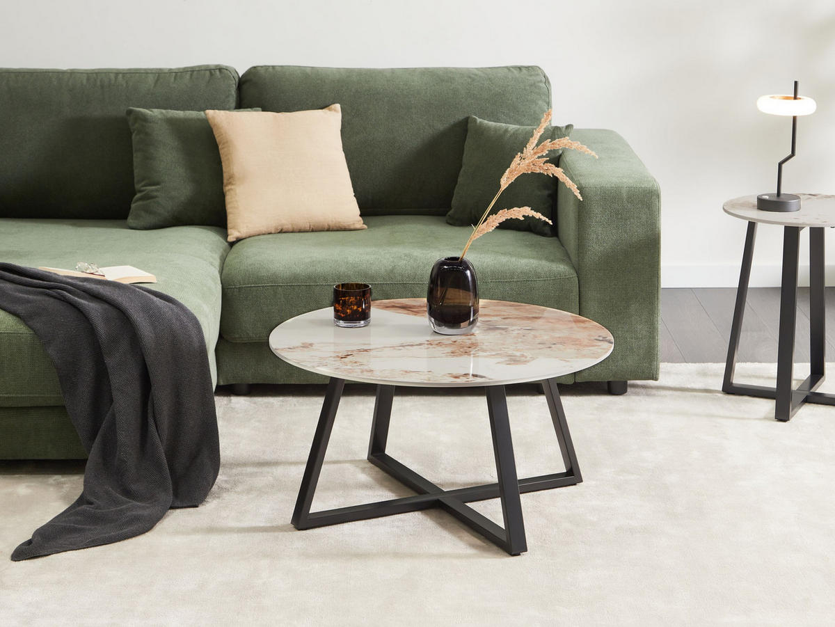 COUCHTISCH Weißer Marmor Ivins - Beige/Schwarz, Keramik (80/80/40cm) - Beliani