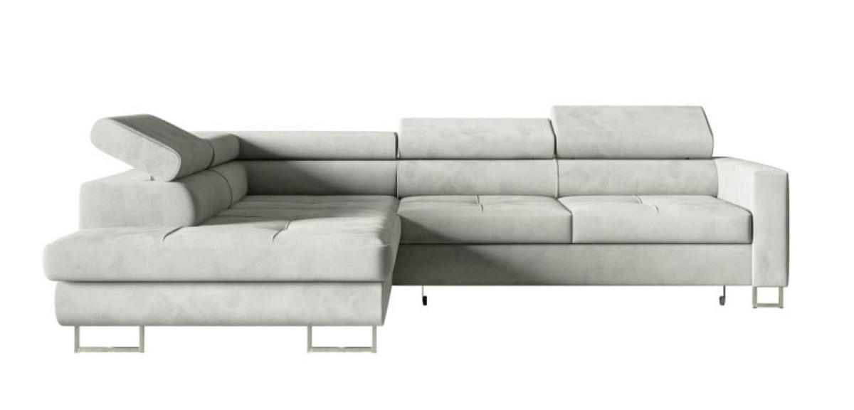 ECKSOFA Silber MERY L Mit Verstellbaren Kopfstützen Auf Silbernen Beinen - Grau, Textil (250/200cm) - Sepro Meble